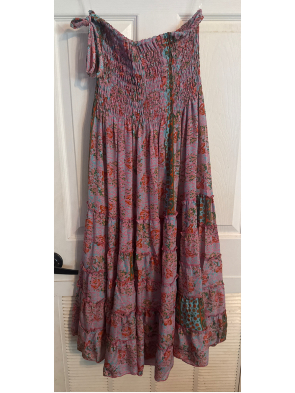Karma Highway Maxi Skirt Size OS Pink Blue Floral Tiered - Picture 3 of 6